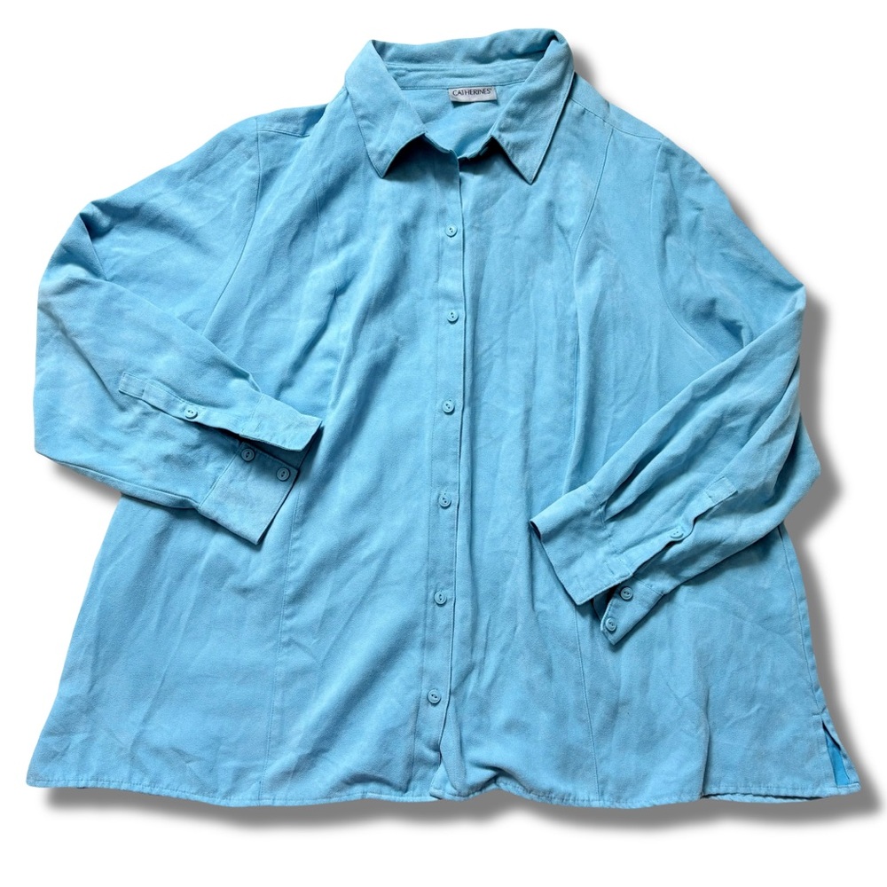 Catherines Blue Suede Button‑Up – XL | Soft‑Neutral Layering | Minimalist
